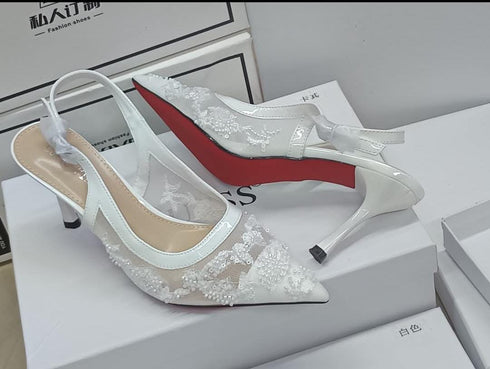 Flower Embroidered Close Toe Heel